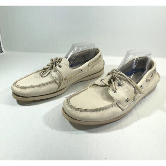 Sperry men's Shoes10M top sider beige leather boat shoes Authentic Original 2-ey - Picture 1 of 16